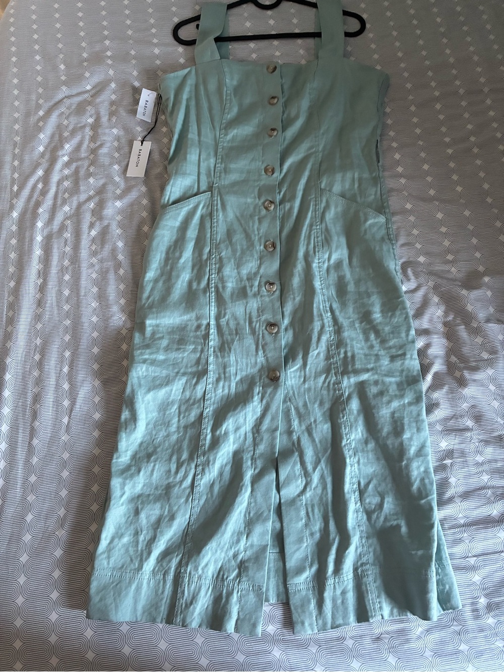 Babaton Mint Green Button-Front Midi Dress